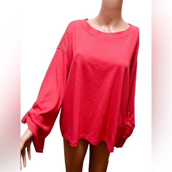 DONNA KARAN ACTIVE SWEATSHIRT LACE-UP WOMEN TIE-SLEEVES PINK COLOR SIZE LARGE - Picture 4 of 13